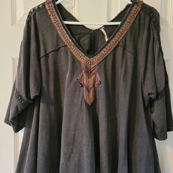 Free People Flowy Beaded V-Neck Tunic - Picture 1 of 9